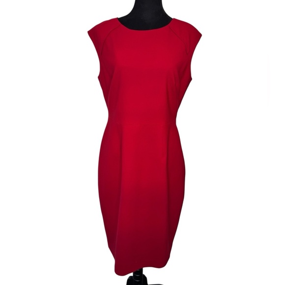 Tahari Sleeveless Shift Wool Blend Dress Red - Picture 2 of 12
